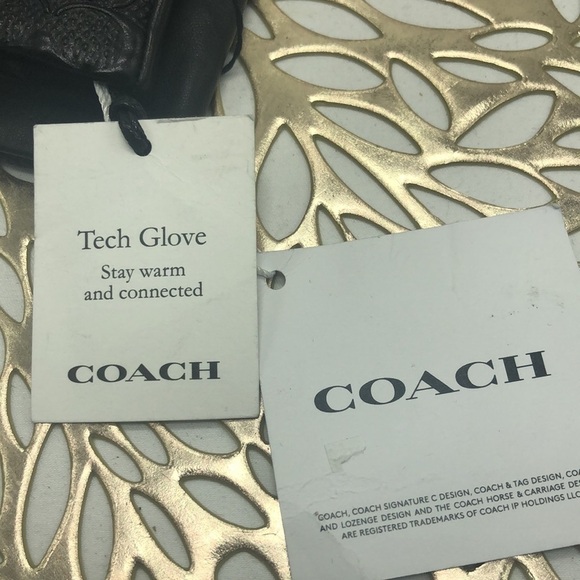 NWT Coach Embossed Sheep Skin Leather with 100% Wool Lining Gloves Size 7 - Picture 7 of 8